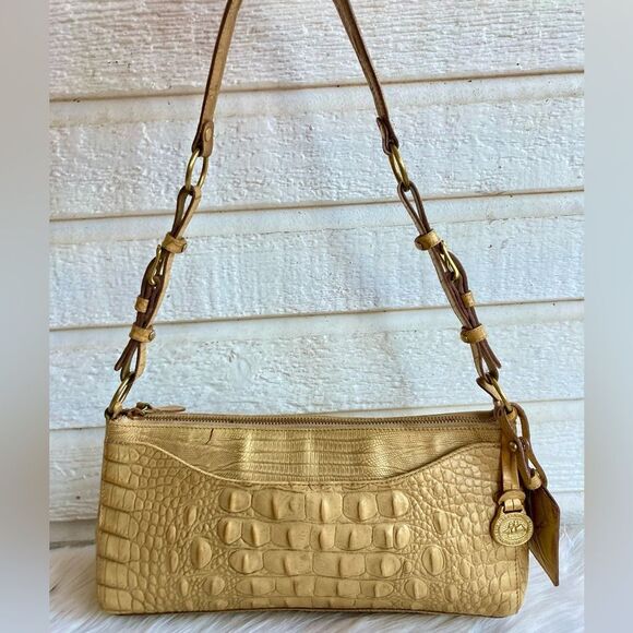 Brahmin Handbags - BRAHMIN Tan Croc Embossed Hobo Baguette Shoulder Bag Java Asher Melbourne Elisa